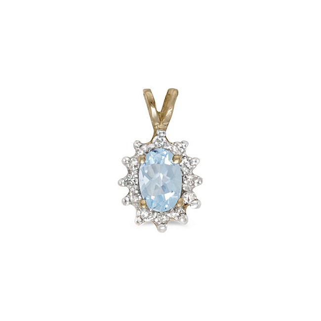 14k Yellow Gold Oval Aquamarine And Diamond Pendant