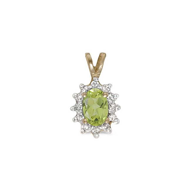 14k Yellow Gold Oval Peridot And Diamond Pendant