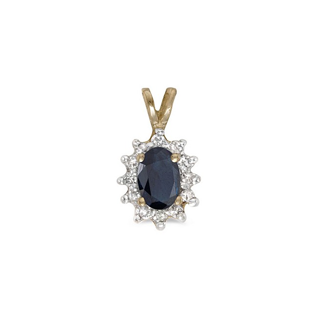 14k Yellow Gold Oval Sapphire And Diamond Pendant