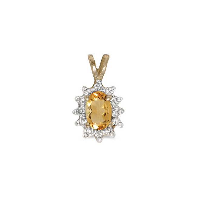 14k Yellow Gold Oval Citrine And Diamond Pendant