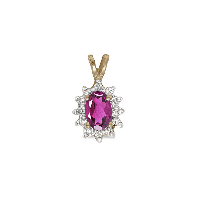 14k Yellow Gold Oval Pink Topaz And Diamond Pendant