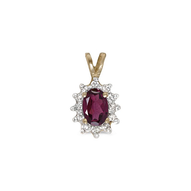 14k Yellow Gold Oval Rhodolite Garnet And Diamond Pendant