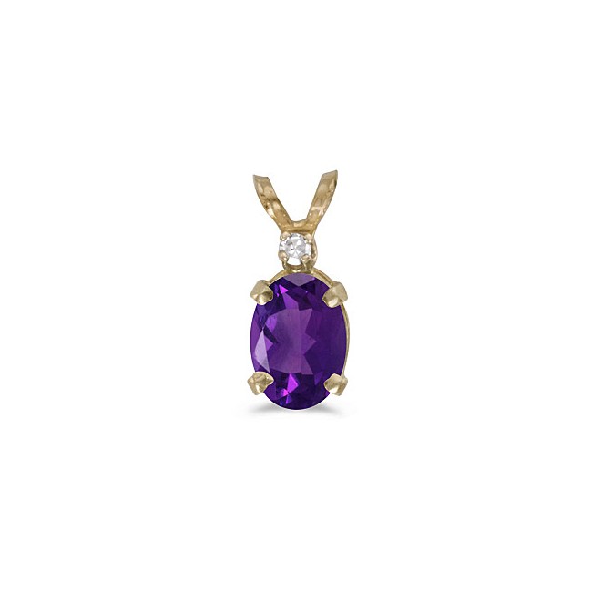 14k Yellow Gold Oval Amethyst And Diamond Pendant