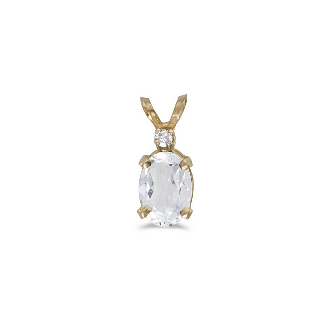 14k Yellow Gold Oval White Topaz And Diamond Pendant