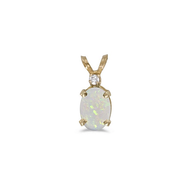 14k Yellow Gold Oval Opal And Diamond Pendant