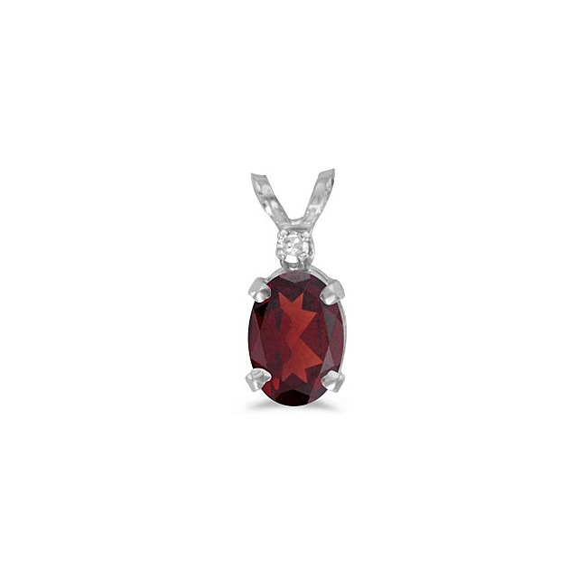 14k White Gold Oval Garnet And Diamond Pendant