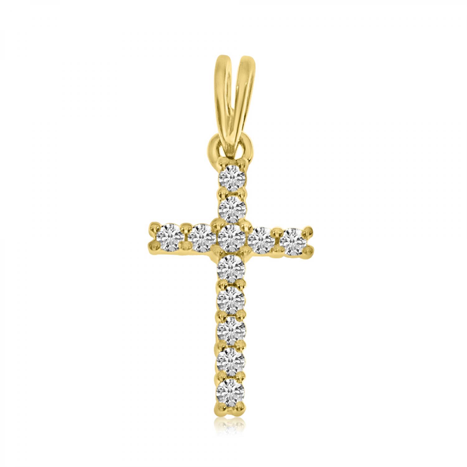 14K Yellow Gold Diamond Cross Pendant