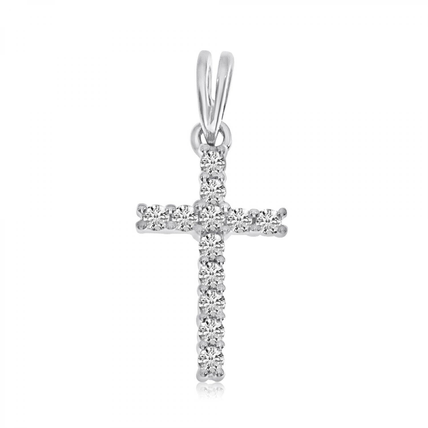 14K White Gold Diamond Cross Pendant