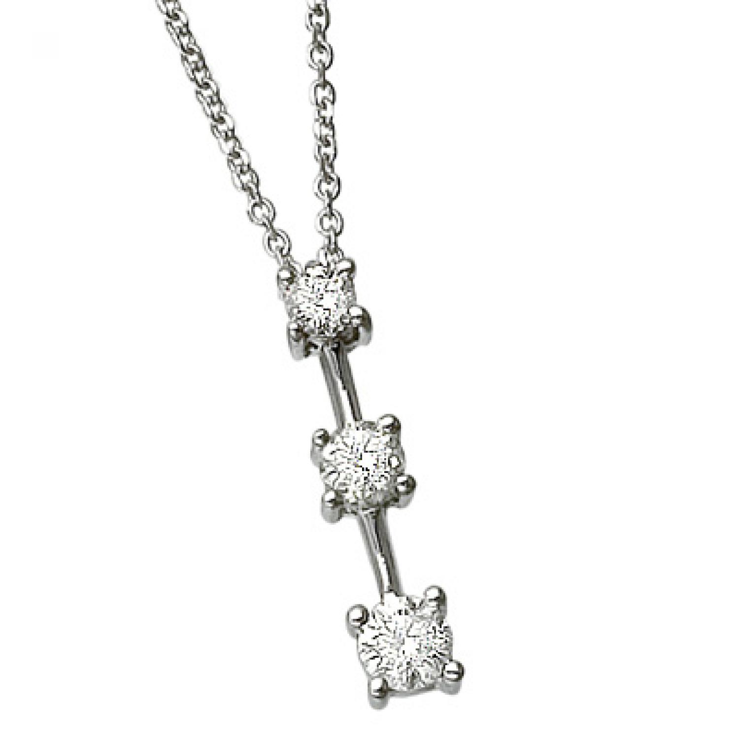 14k White Gold 0.25 Ct Three Stone Diamond Pendant