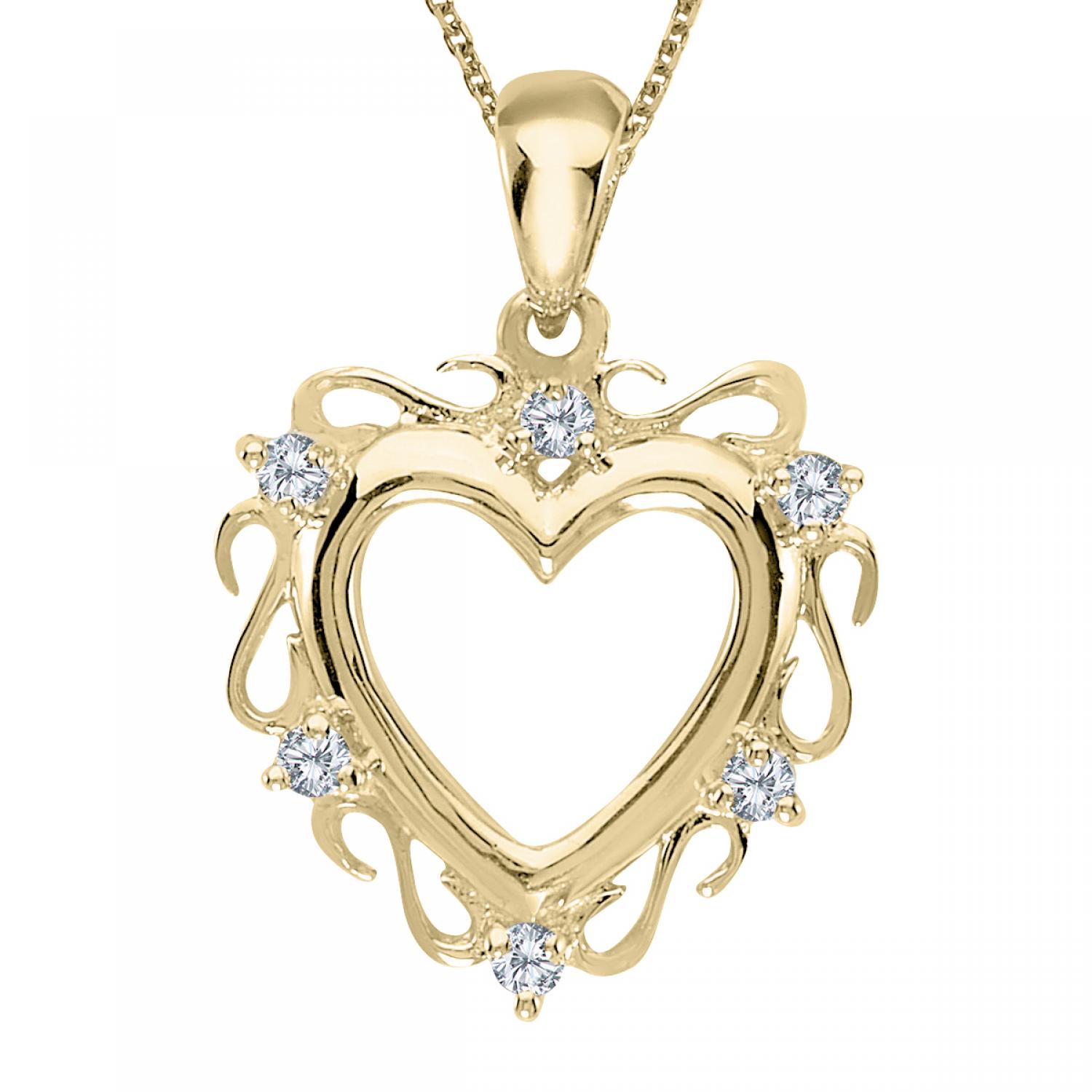 14K Yellow Gold Diamond Heart Pendant