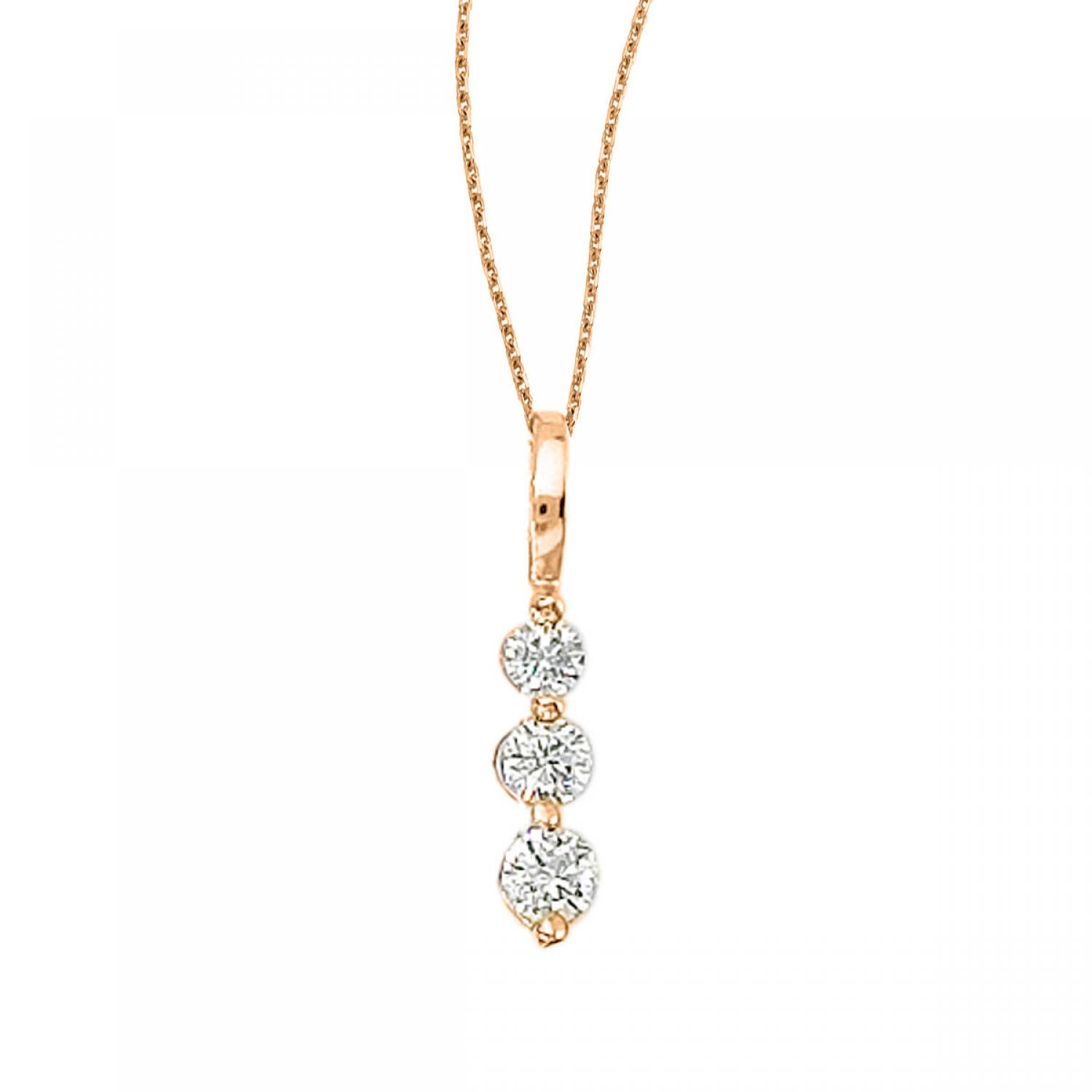 14K Rose Gold 0.25 Ct Three Stone Diamond Pendant