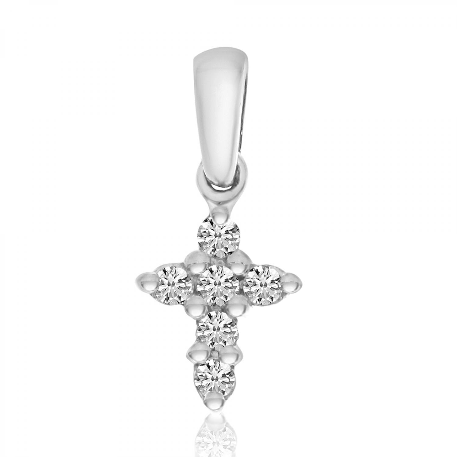 14K White Gold Diamond Cross Pendant