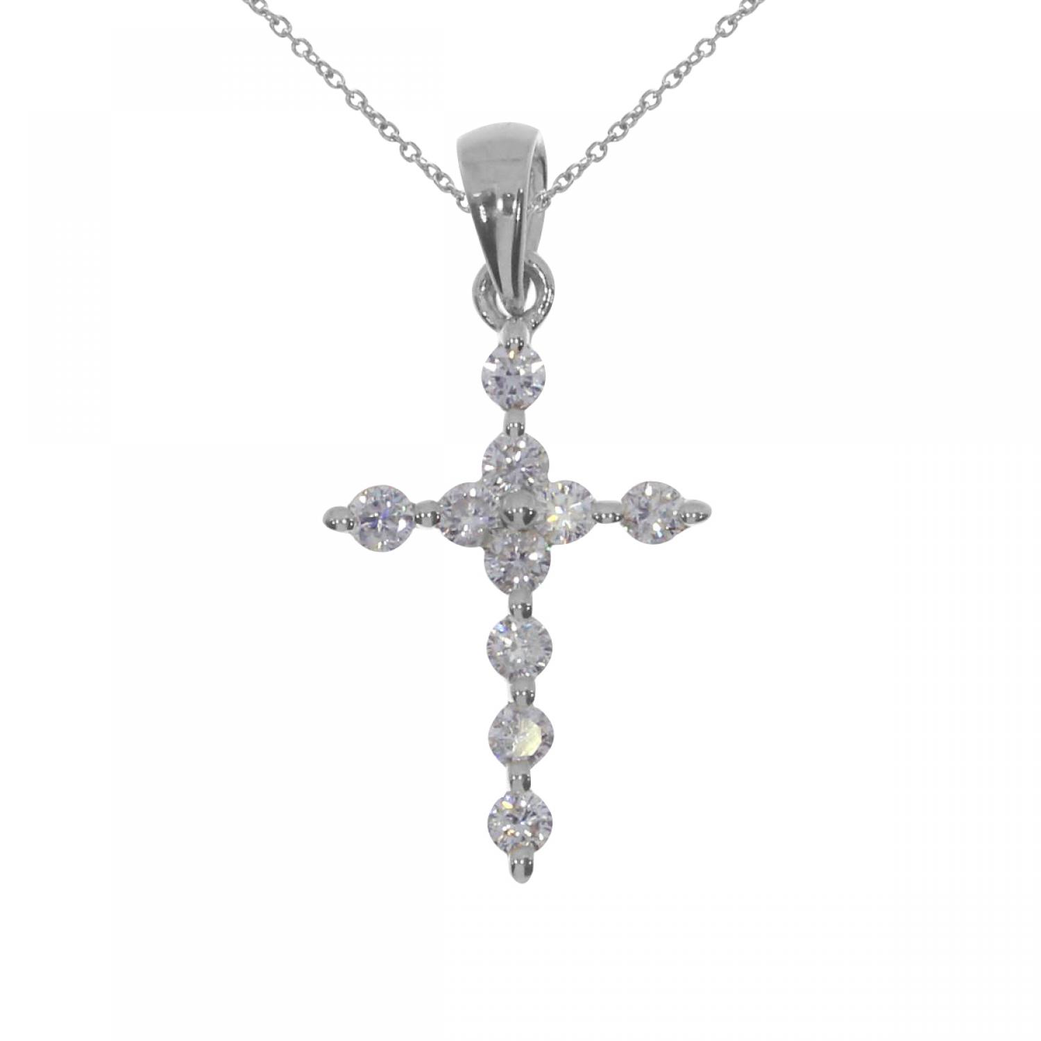 14K White Gold Diamond Cross Pendant