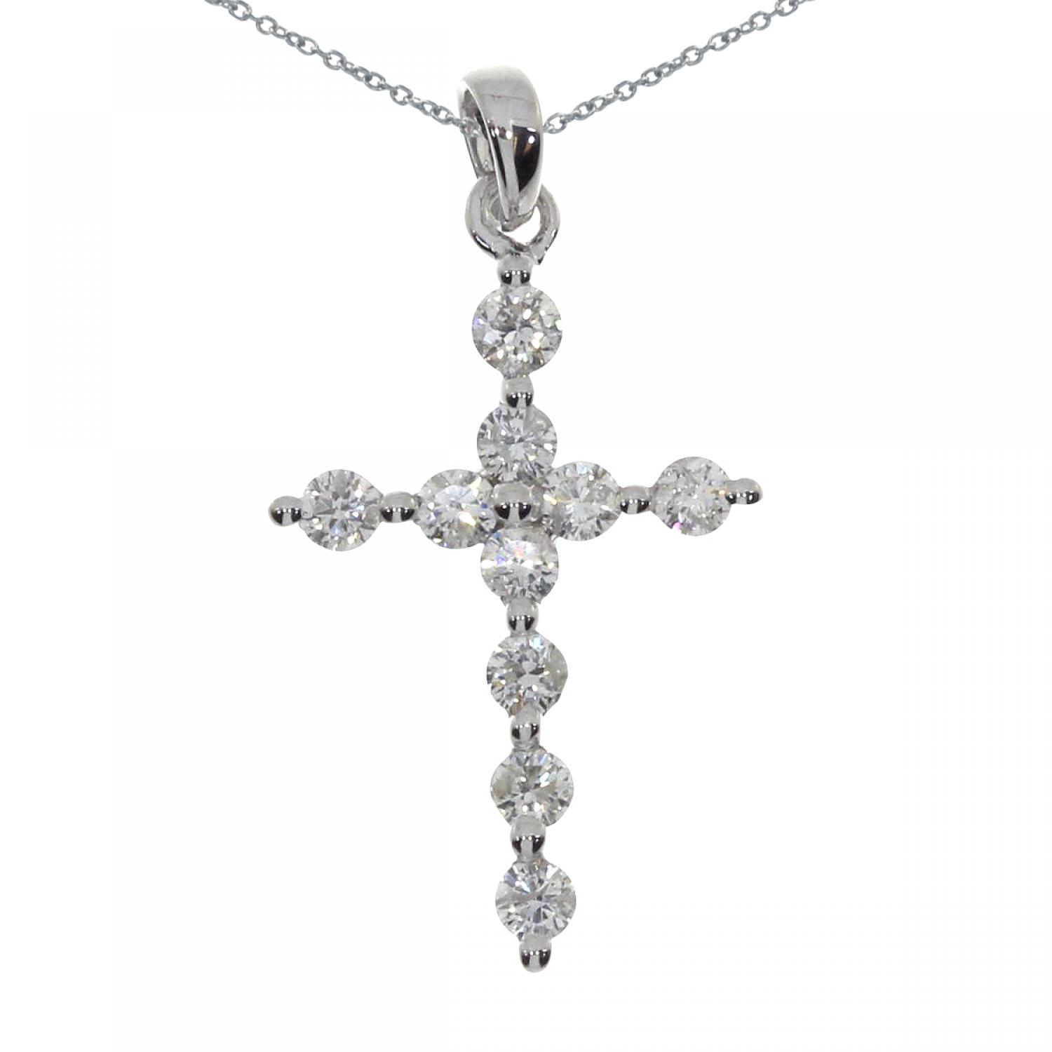 14K White Gold Diamond Cross Pendant