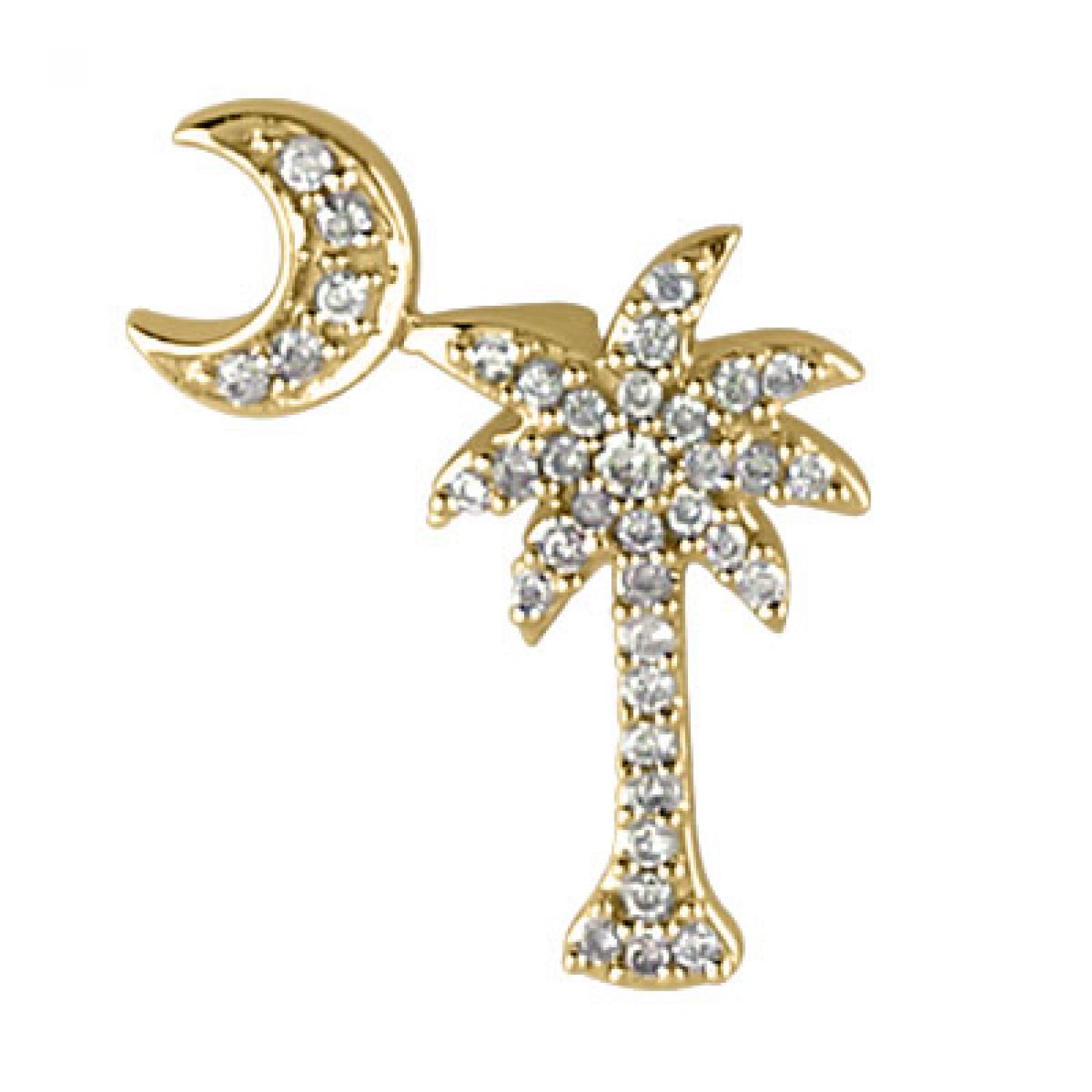 14K Yellow Gold .15 Ct Diamond Palm Tree and Crescent Moon Pendant