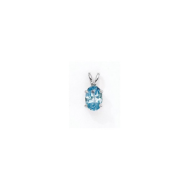 14K White Gold Oval Blue Topaz Pendant