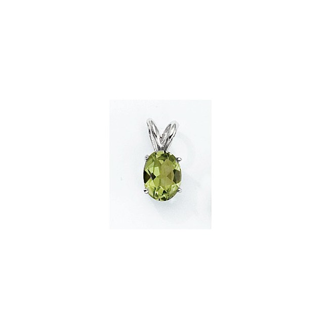 14K White Gold Oval Peridot Pendant