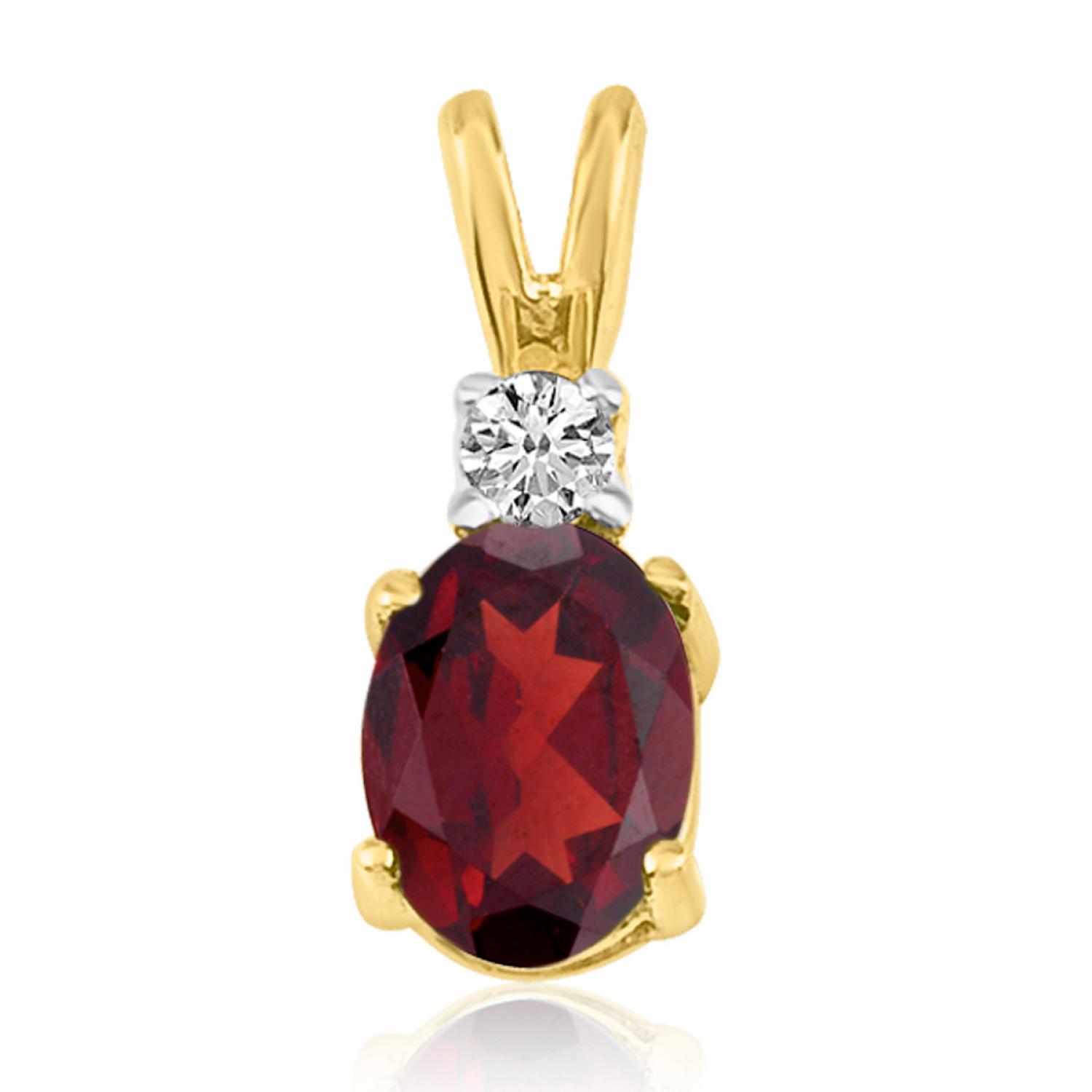 14K Yellow Gold Oval Garnet & Diamond Pendant