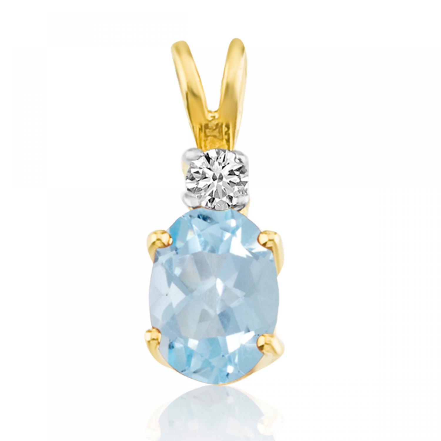 14K Yellow Gold Oval Aquamarine & Diamond Pendant