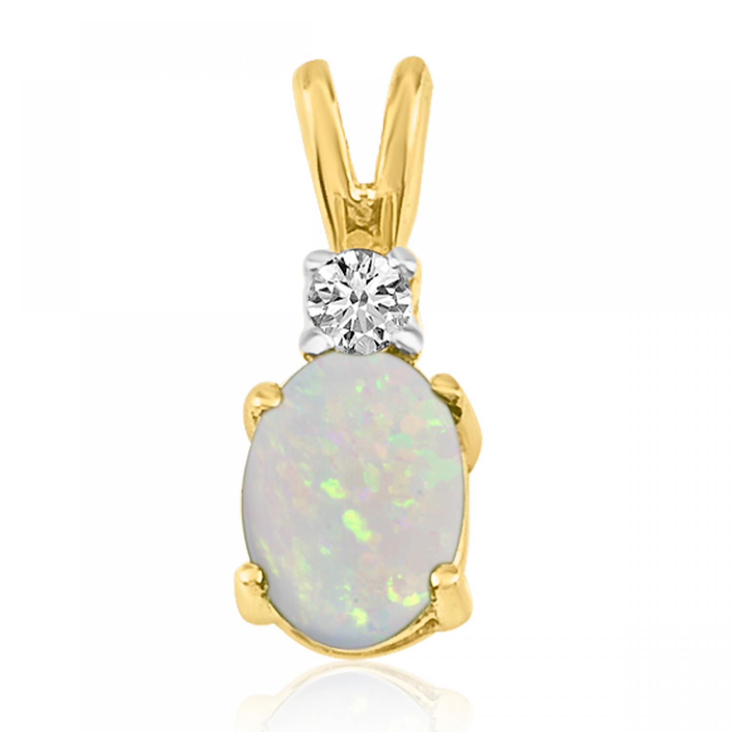 14K Yellow Gold Oval Opal & Diamond Pendant