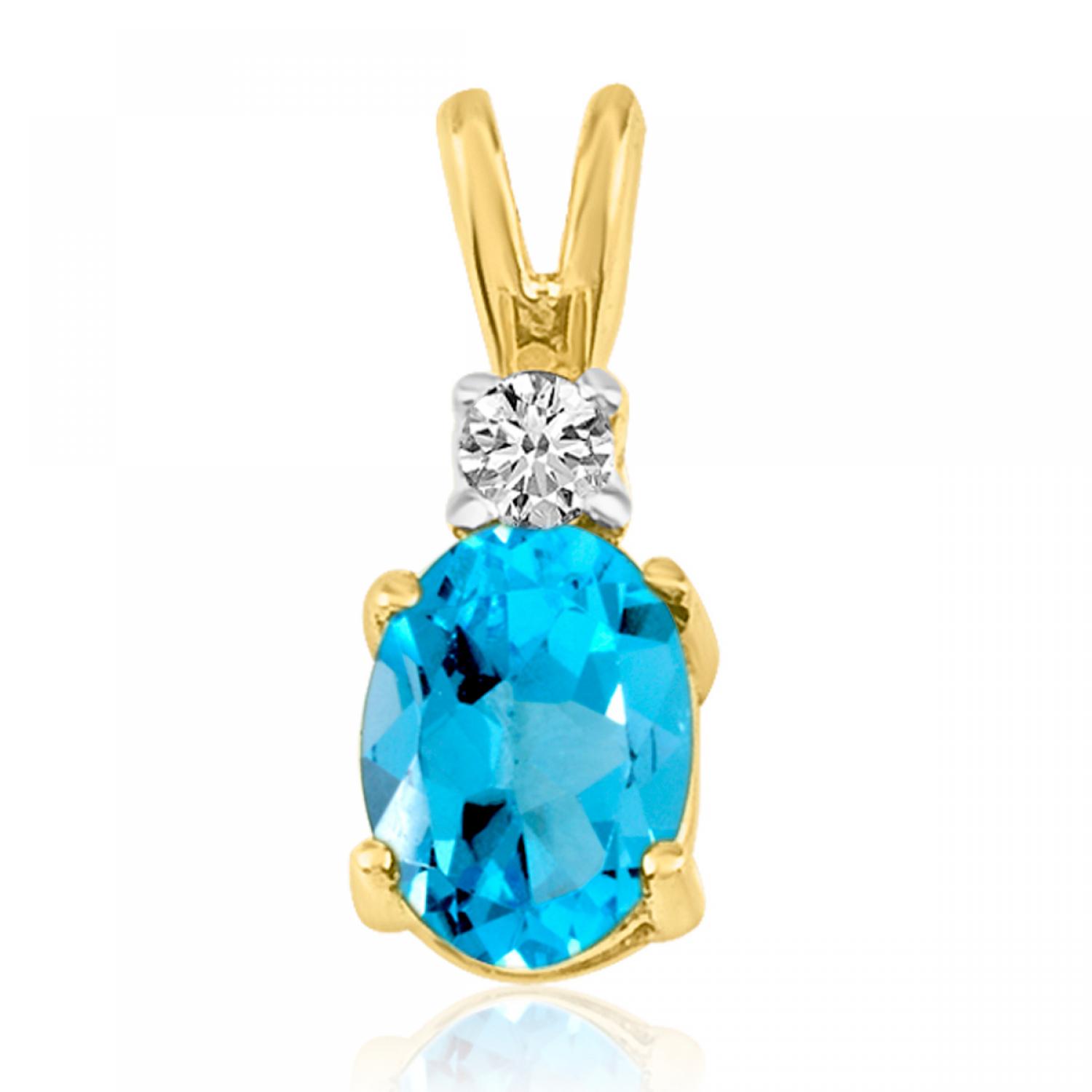 14K Yellow Gold Oval Blue Topaz & Diamond Pendant