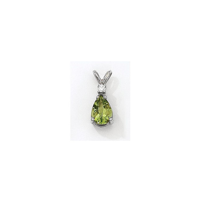 14K White Gold Pear Peridot and Diamond Pendant