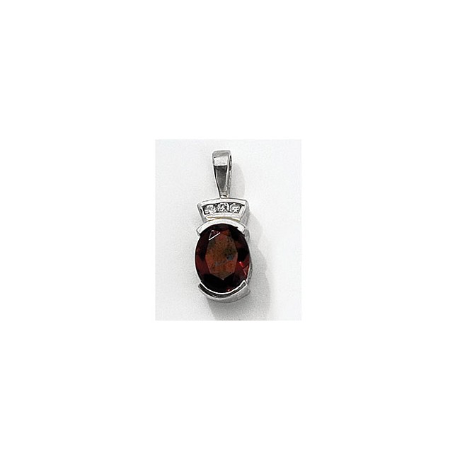 14K White Gold Oval Garnet and Diamond Pendant