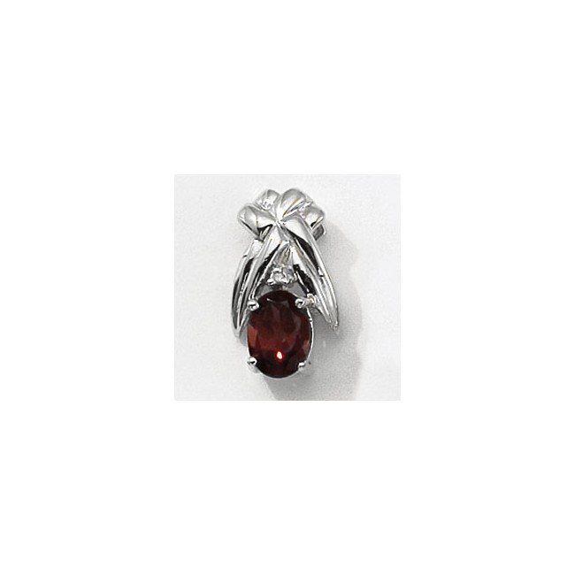 14K White Gold Oval Garnet and Diamond Pendant