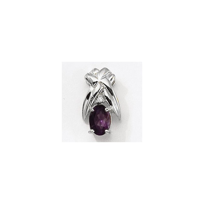 14K White Gold Oval Amethyst and Diamond Pendant