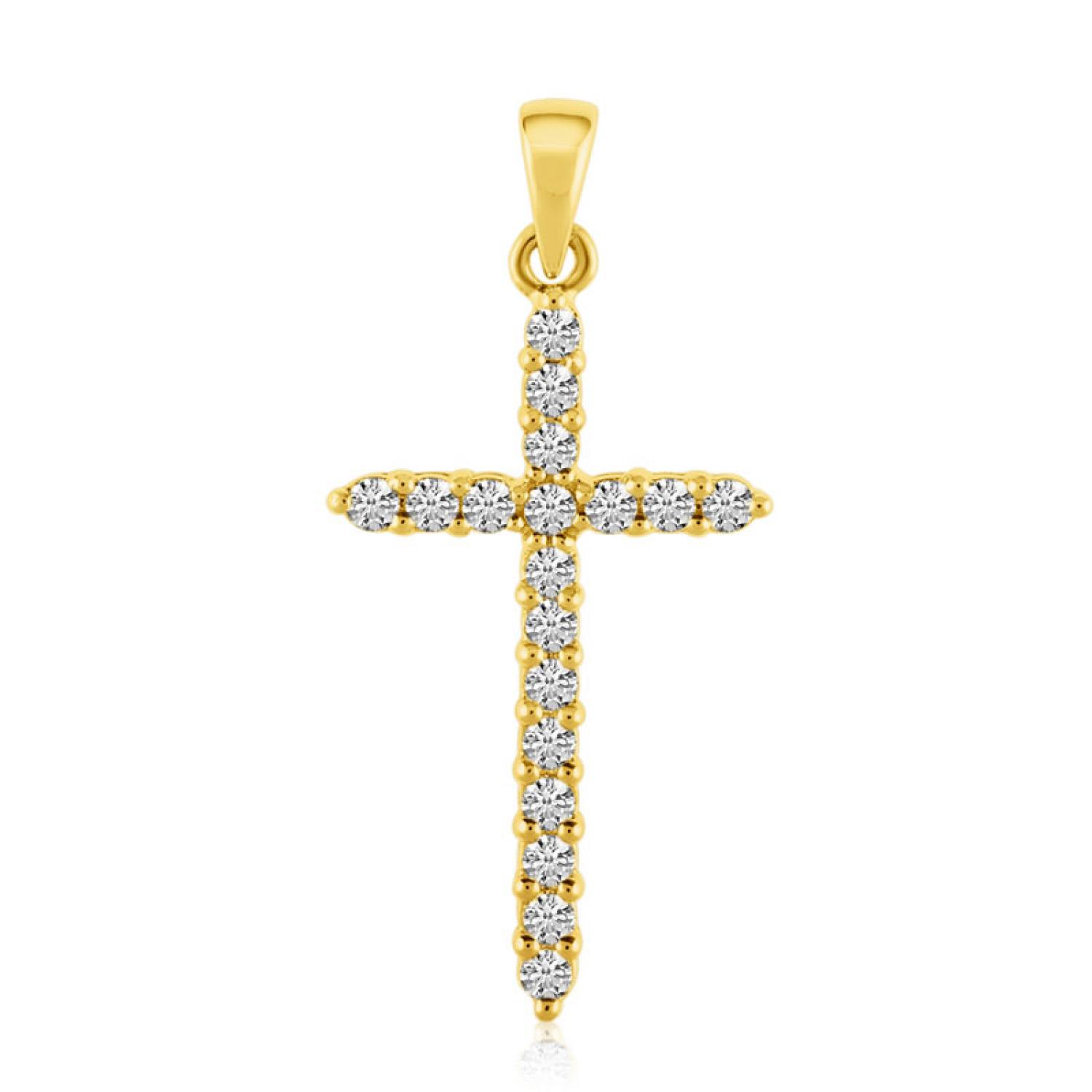 14k Yellow Gold Diamond Cross