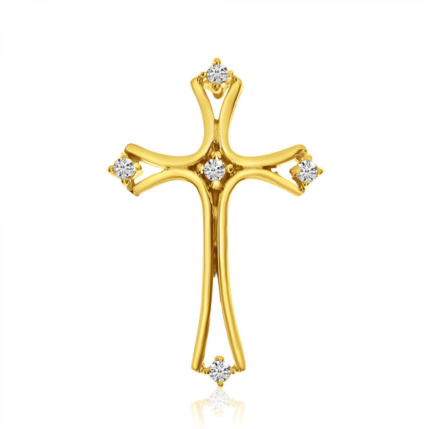 14k Yellow Gold Diamond Cross