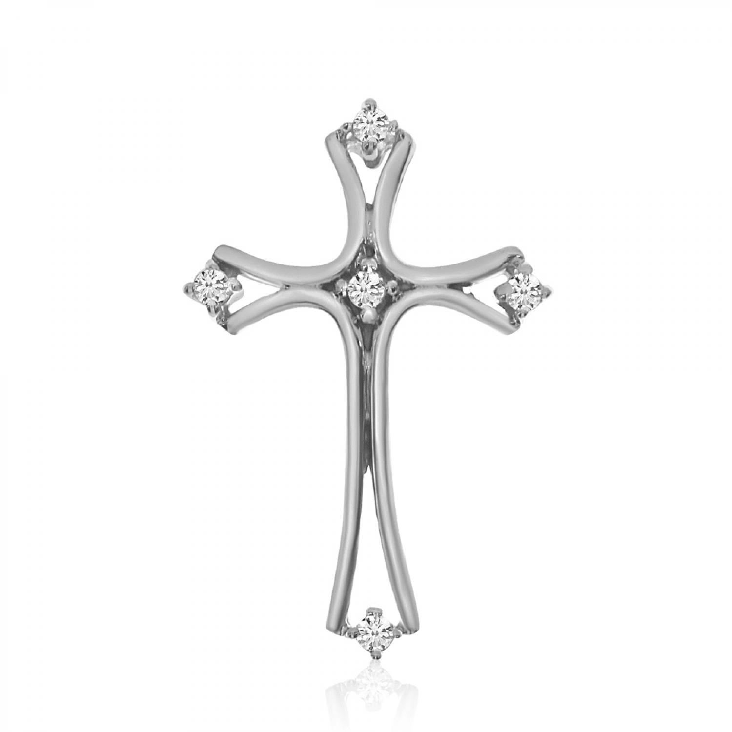 14K White Gold Diamond Cross Pendant