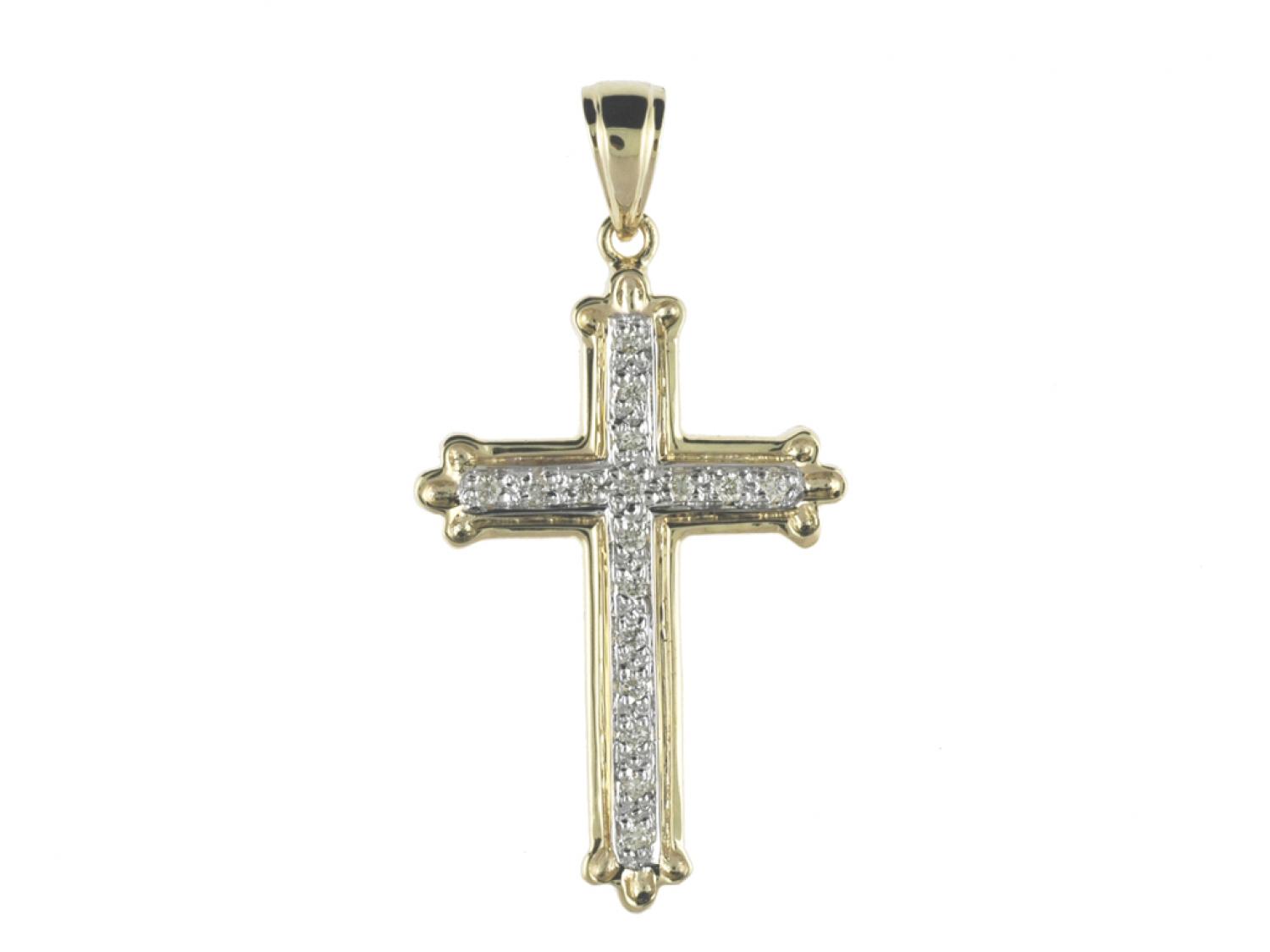 14K Yellow Gold Diamond Cross Pendant