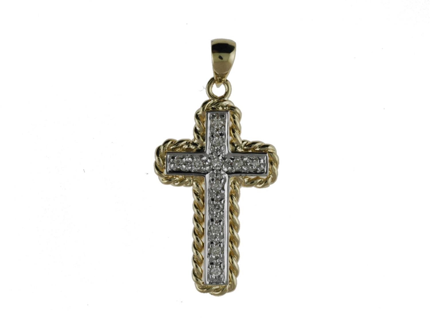 14K Yellow Gold Diamond Cross Pendant