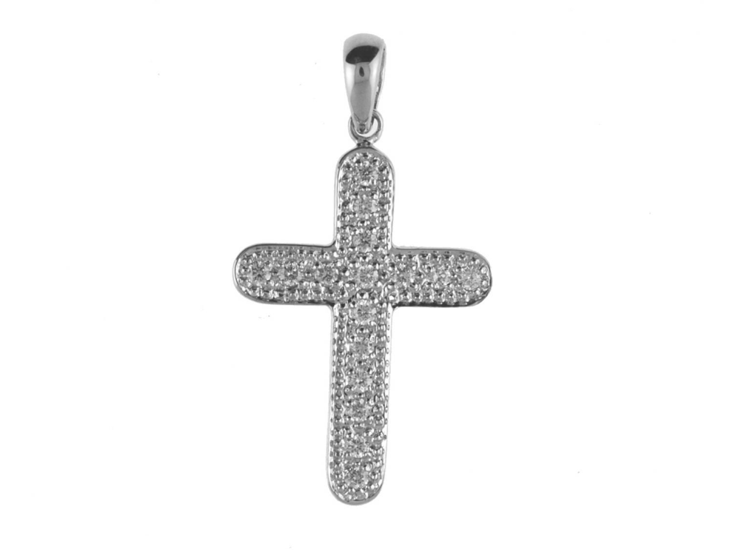 14K White Gold Diamond Cross Pendant