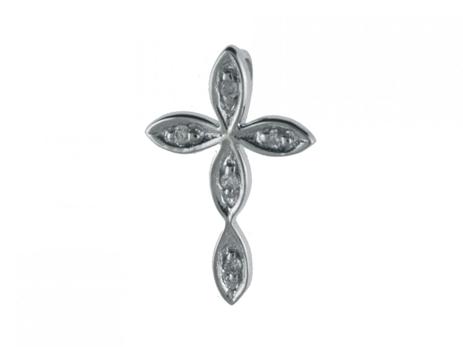 14K White Gold Diamond Cross Pendant