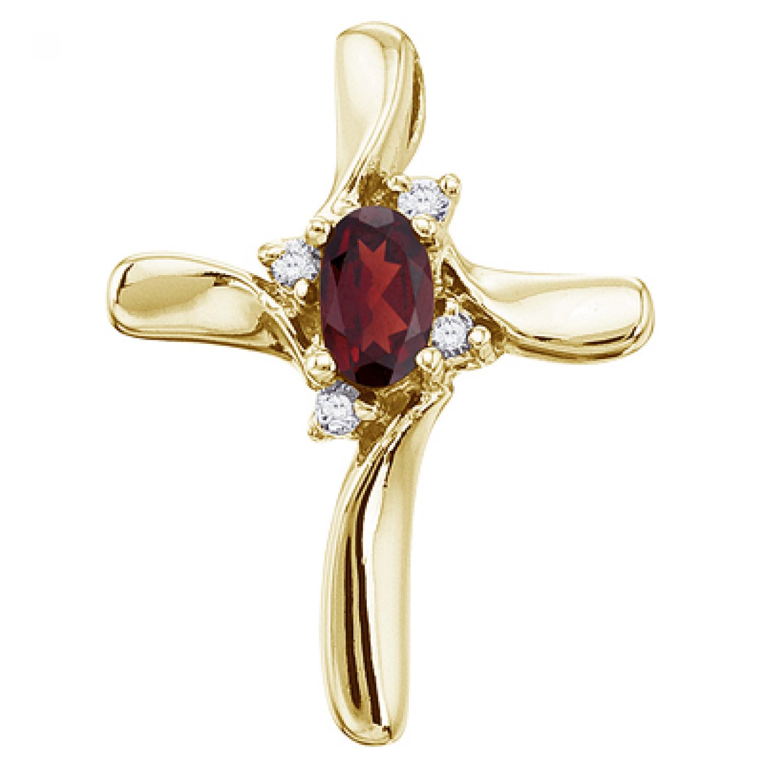 14K Yellow Gold Oval Garnet and Diamond Cross Pendant