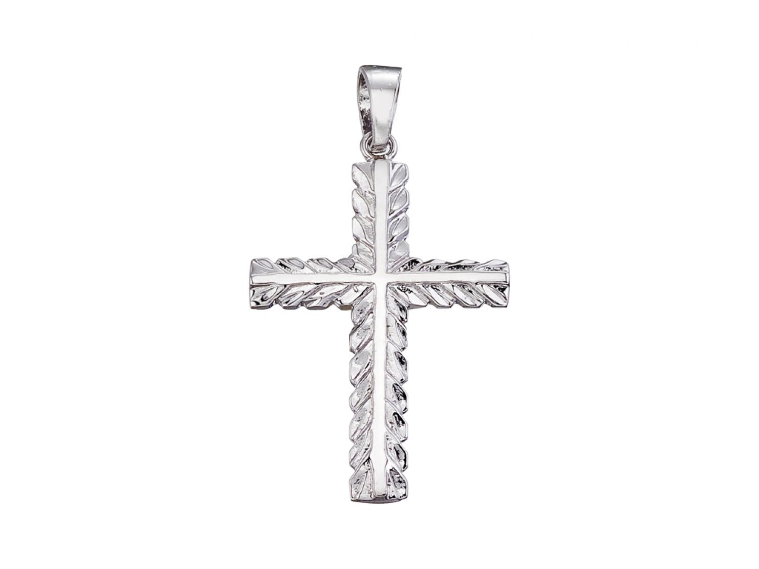 14K White Gold Leaf Cross Pendant