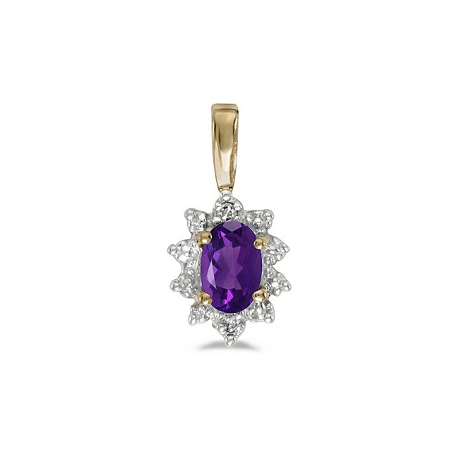 14k Yellow Gold Oval Amethyst And Diamond Pendant