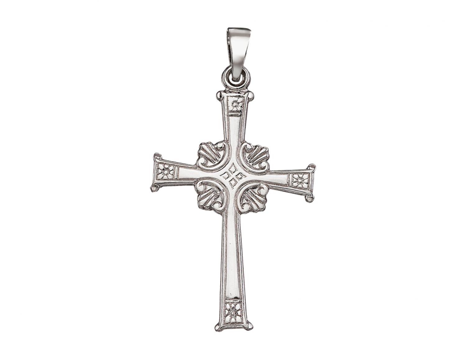 14K White Gold Large Cross Pendant