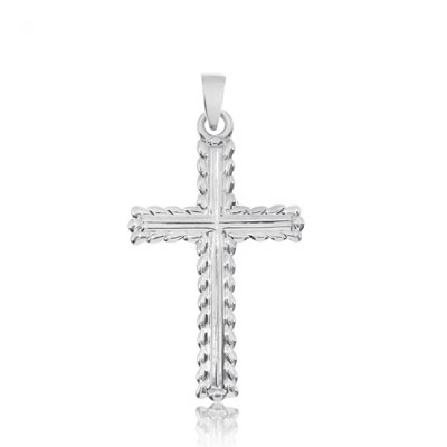 14K White Gold Leaf Cross Pendant