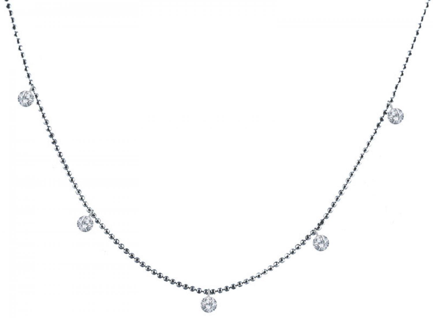 14K White Gold 5 Diamond 1.25 ct Dashing Diamond 18 inch Bead Chain Necklace