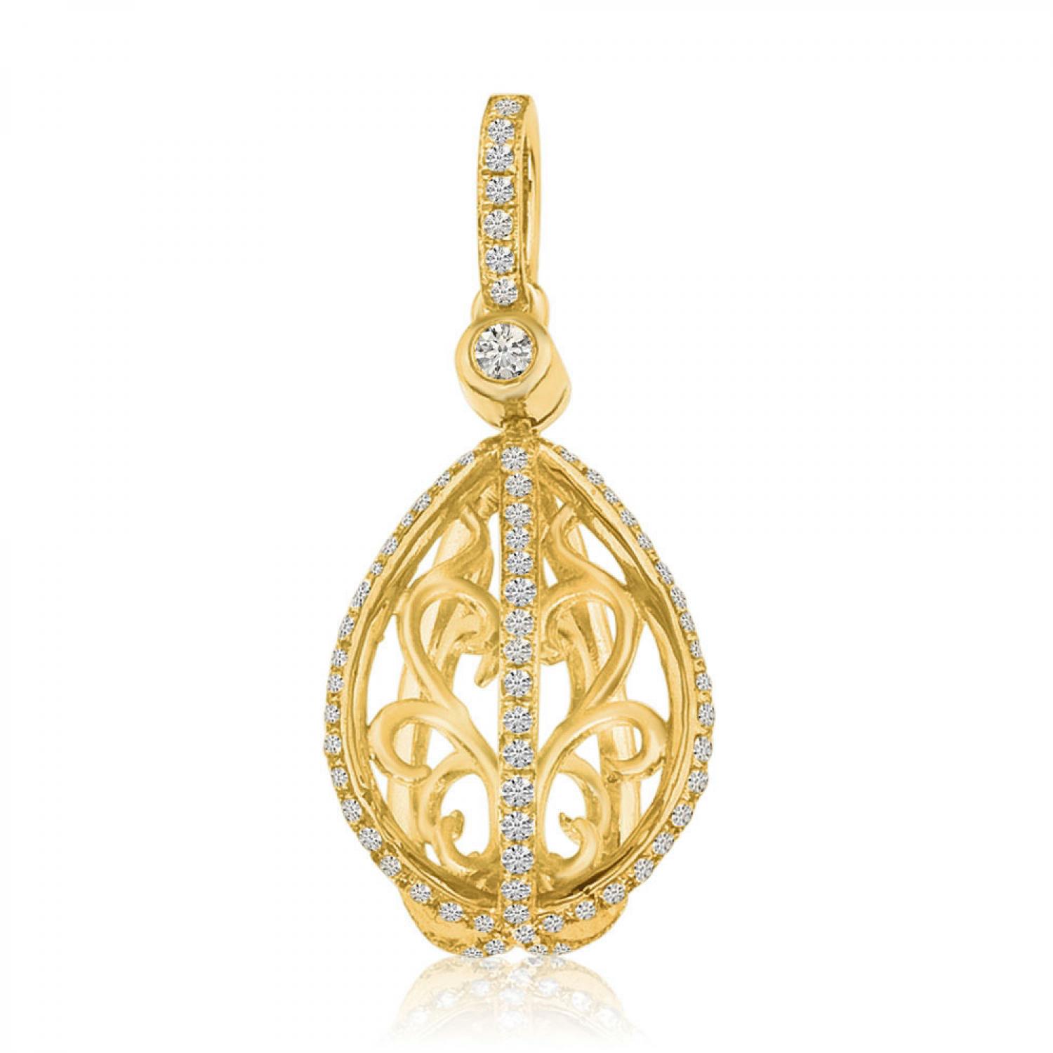 14K Yellow Gold Pear Diamond Cage Pendant