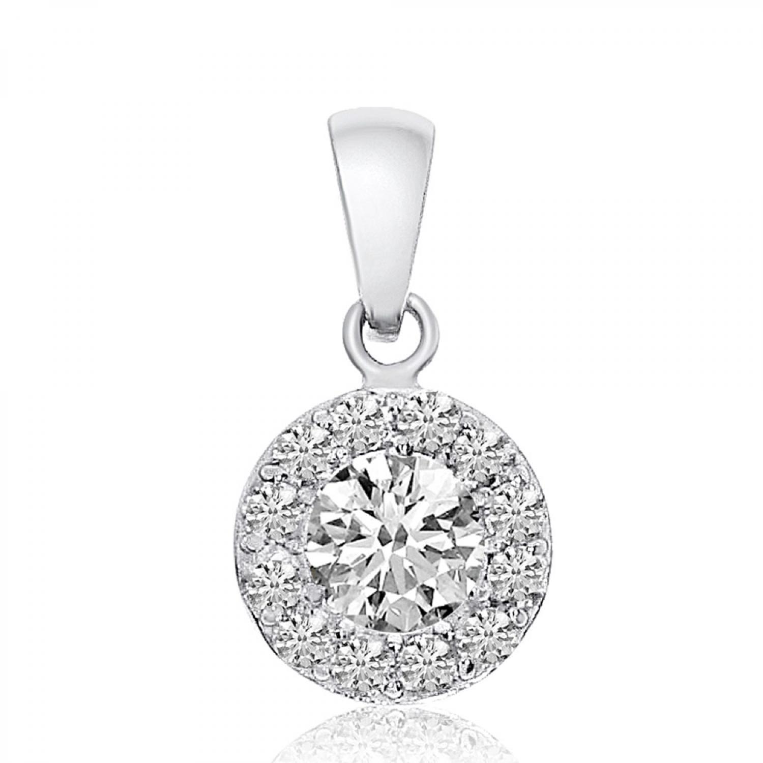 14k White Gold .39 ct Diamond Halo Pendant