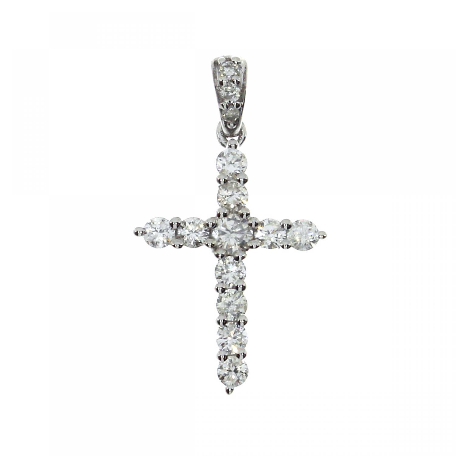 14K White Gold Diamond Cross Pendant