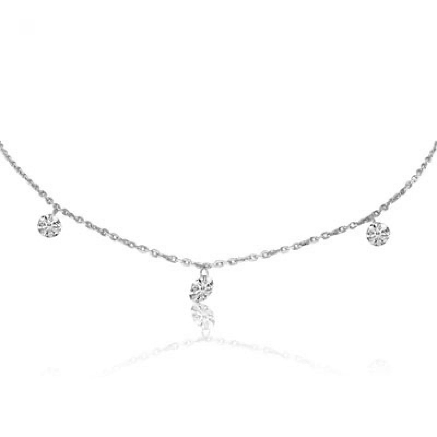 14K White Gold 3 Diamond .55 ct Dashing Diamond 18 inch Cable Chain Necklace