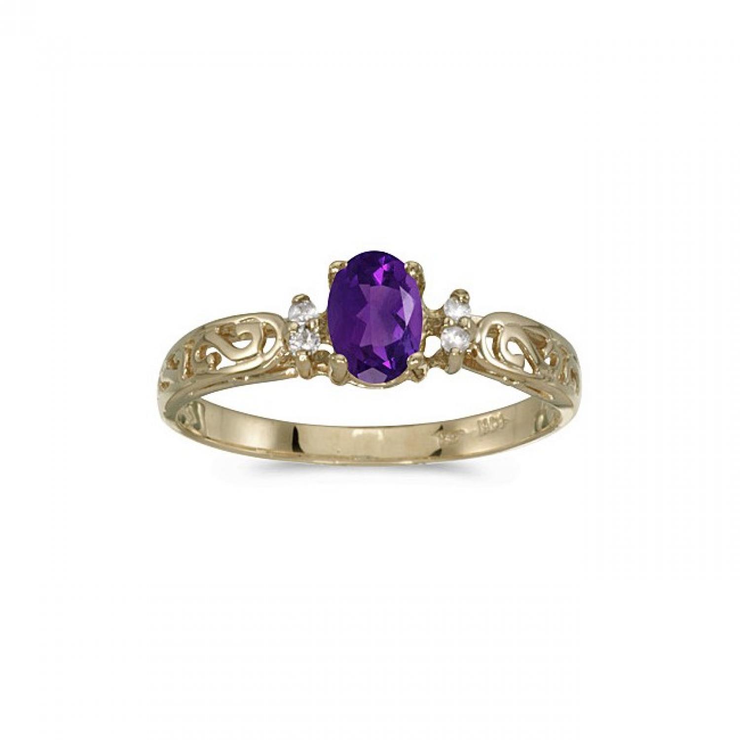 10k Yellow Gold Oval Amethyst And Diamond Ring