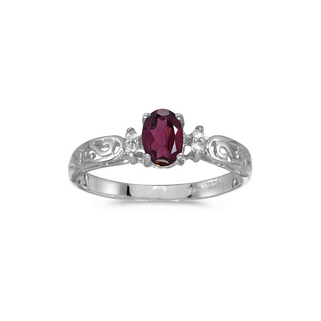 10k White Gold Oval Rhodolite Garnet And Diamond Ring