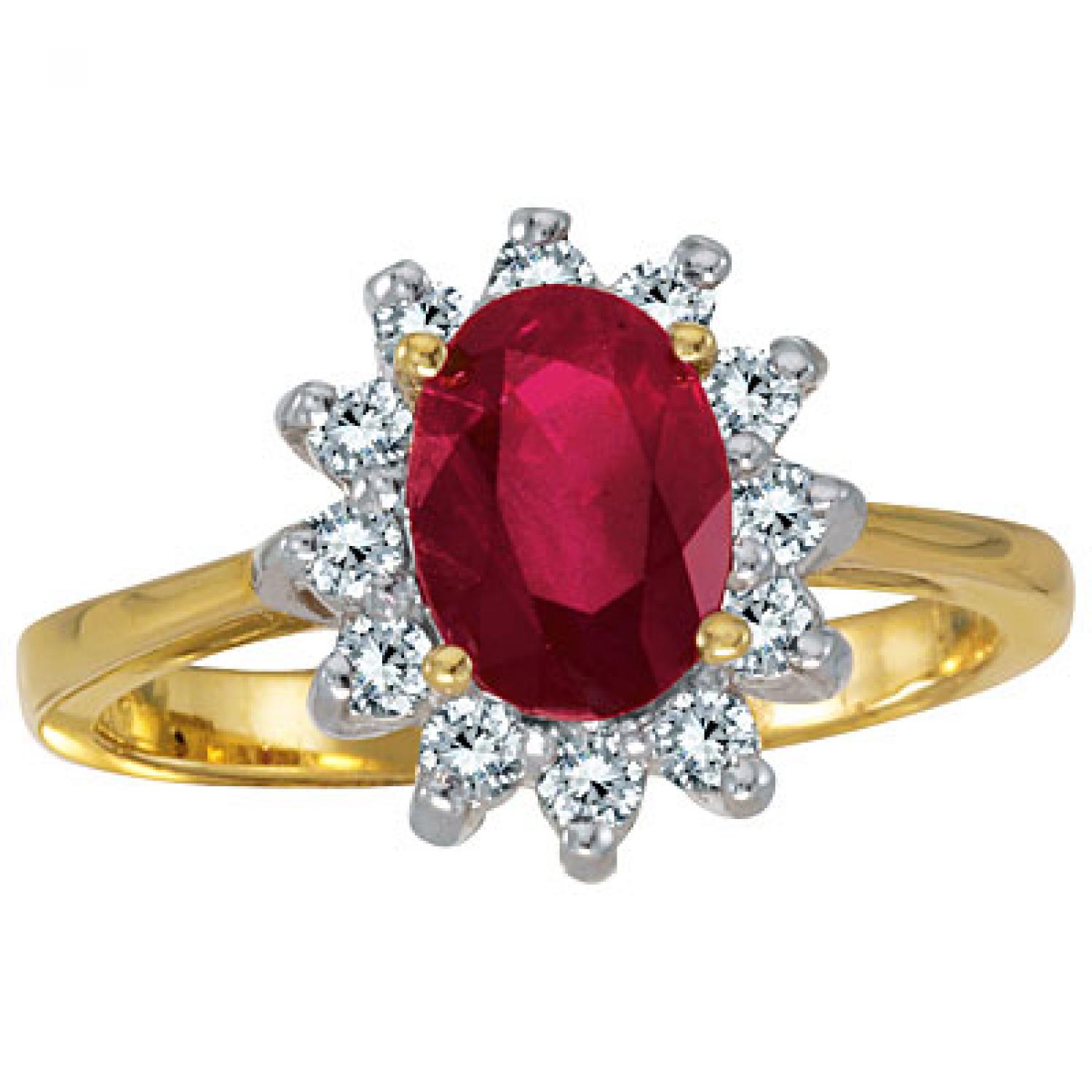 14K Yellow Gold 8x6 Oval Ruby and Diamond Ring