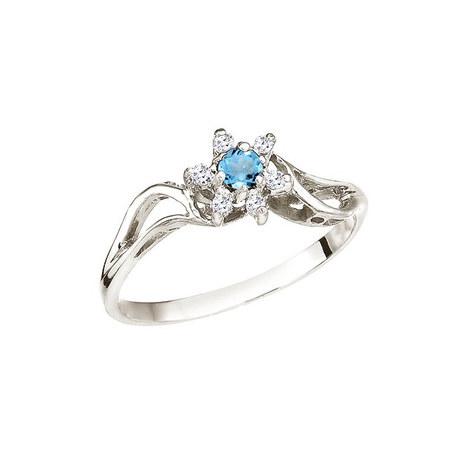 10K White Gold Blue Topaz and Diamond Star Ring